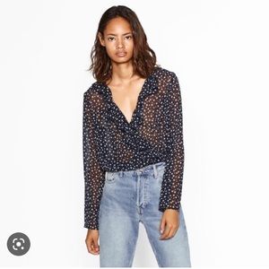 Zara sheer starry blue wrap top bodysuit